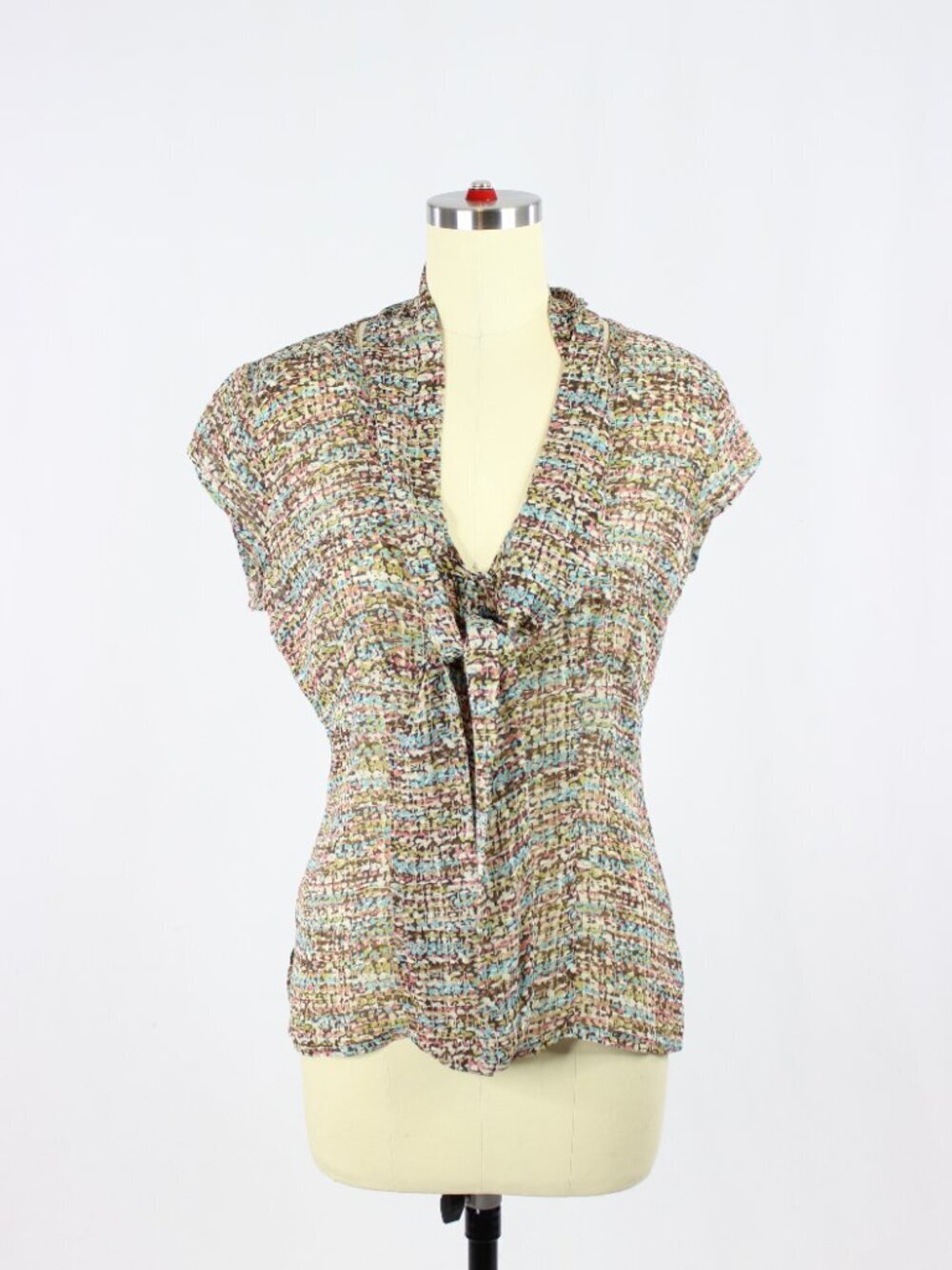 Vintage 00's LE CHATEAU Y2K Graphic Print Crepe V-Neck Tie Blouse, Size S